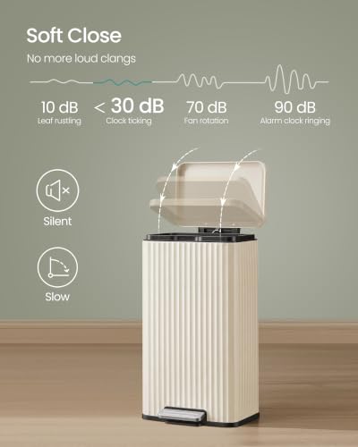 SONGMICS Trash Can, 8 Gallon (30 L), Stainless Steel, with Lid, Pedal - color: Cream White, size: 8 Gallon