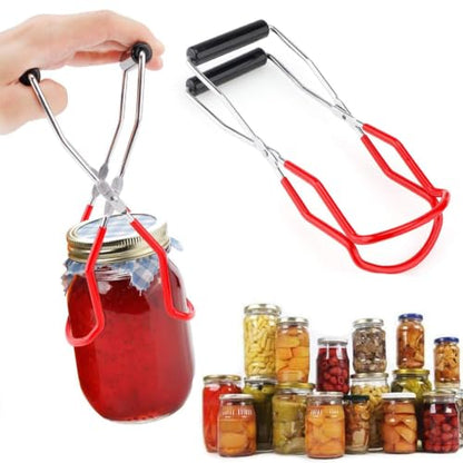 Canning Jar Lifter Tongs - Stainless Steel Jar Lifter with Rubber Grips - color: Red