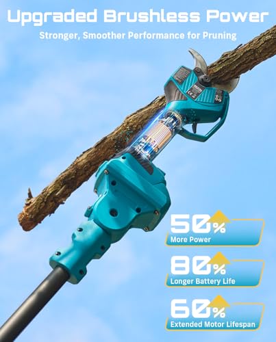 SEESII 2-in-1 Pole Electric Pruning Shears, 2.2" Cut Cordless Pole Pruner - color: Blue