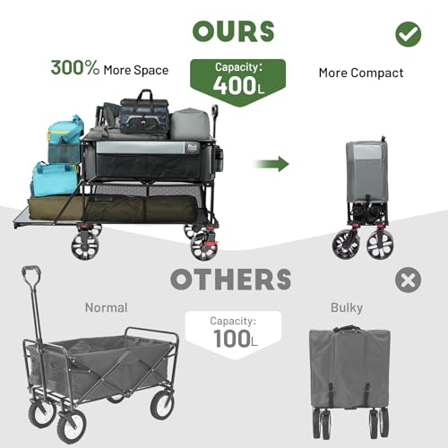 Timber Ridge 400L Folding Double Decker Wagon with Brakes, 54" Extra Long - color: Gray, size: Double Decker