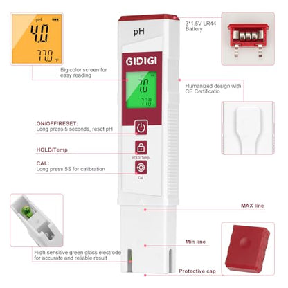 Digital pH Meter, 2 in 1 pH Temp. ATC Tester Pen for Water