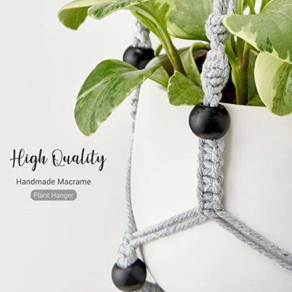 Mkono Macrame Plant Hanger Indoor 35 Inch Hanging Planter Basket Grey 2Pc - color: Gray