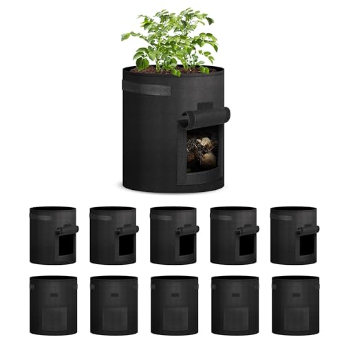 iPower 10-Pack 10-Gallon Potato Grow Bags Thickened Non-Woven Aeration Fabric Container Planter Pots with Handle, Access Flap and Visual Window, Easy to Harvest, for Tomato, Vegetables - size: 10 Gallon