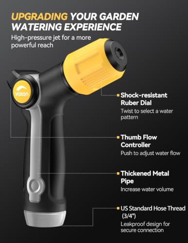 VOXON Garden Hose Nozzle with High Pressure Jet, 100% Heavy Duty Metal