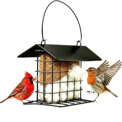 Bird Nesting Material Holder with Weatherproof Roof, Refillable Hummingbird Nesting Material Station for Outdoor Wild Birds, Garden Decoration, Ideal Gifts for Bird and Nature Lovers