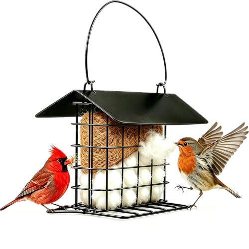 Bird Nesting Material Holder with Weatherproof Roof, Refillable Hummingbird Nesting Material Station for Outdoor Wild Birds, Garden Decoration, Ideal Gifts for Bird and Nature Lovers