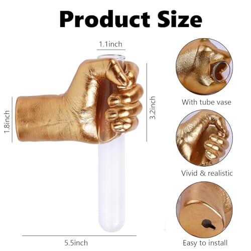 Gold Wall Sculptures, Hand Wall Vases Home Decor, Wall Mount Art Sculpture, Unique Wall Art Statue Vase Decor, Modern Hanging Vase for Living Rooms Decor,Hanging Test Tube Vase Statue(Gold)
