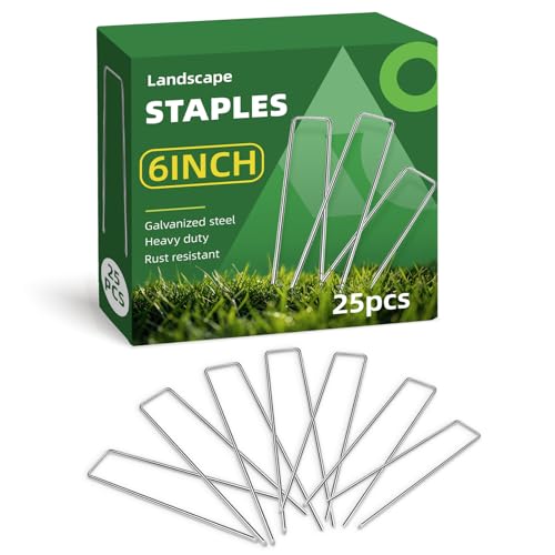 6 Inch Galvanized Landscape Staple, 11 Gauge Heavy Duty Garden Stakes for Barrier Fabric, Plant Stakes Ground Anchors 25 Pack