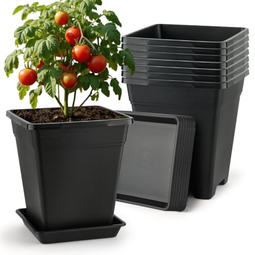 BTPLASTIK 9 Inch Square Planters for Indoor Plants, 8 Pack Large Plastic Plant Pot with Drainage & Saucer, 3 Gallon Modern Decorative Thick Outdoor Garden Container for Potted Plants - size: 9 INCH / 8P
