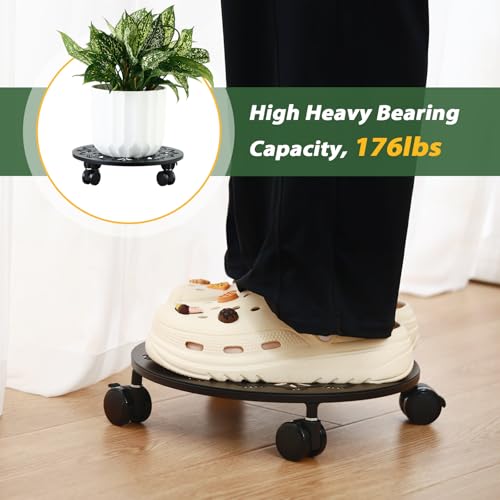 4 Pack Rolling Plant Caddy with Wheels 14 Inch, Plant Rollers with Wheels Metal Plant Caddy with Wheels Heavy Duty Plant Stand for Large Plants, Matte Black Rolling Planter Base, 4 Wheels for Planters - color: Black