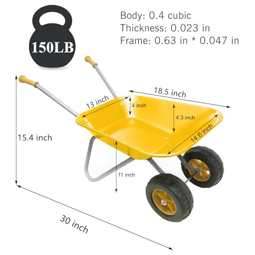 Kids Gardening Tool Set Wheelbarrow 2 Wheel Metal Wheelbarrow Toys (Yellow) - color: Yellow