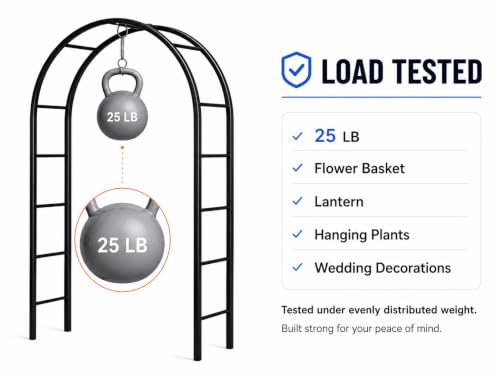 Thickened Tube Garden Arch,7.3ft Heavy-Duty Metal with 16mm Steel Tubes & 0.5mm Thickened Wall, Durable Outdoor Trellis for Climbing Plants,Roses,Garden Party,Ceremony & Decorations (Black)