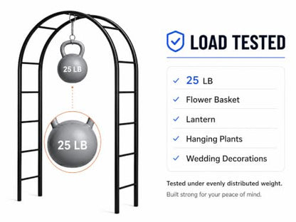 Thickened Tube Garden Arch,7.3ft Heavy-Duty Metal with 16mm Steel Tubes & 0.5mm Thickened Wall, Durable Outdoor Trellis for Climbing Plants,Roses,Garden Party,Ceremony & Decorations (Black)