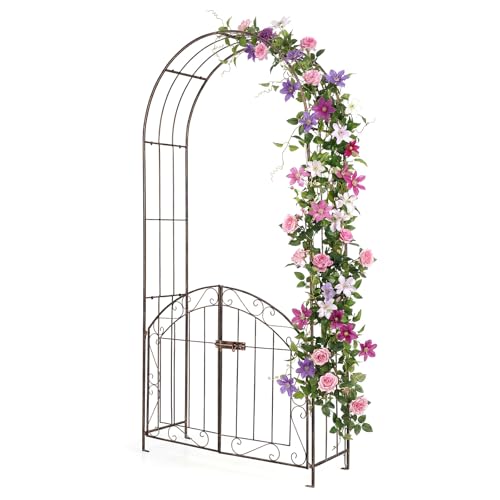 Giantex Garden Arch with Gate, 79" H Heavy-Duty Metal Arbor Trellis - color: Bronze