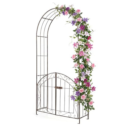 Giantex Garden Arch with Gate, 79" H Heavy-Duty Metal Arbor Trellis - color: Bronze