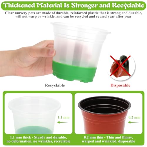 Caffox 45PCS Reusable Seed Starter Kit Includes 20 Packs 5" Clear Nursery Pots with Silicone Base, Repotting Mat, Gardening Gloves, Plant Labels and Seedling Tools for Easy Transplant - size: 5 Inch Clear Nursery Pots