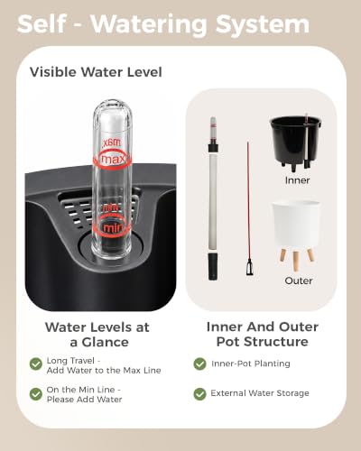 Bamworld Self Watering Pots for Indoor Plants with Water Level Indicator - size: 10 in