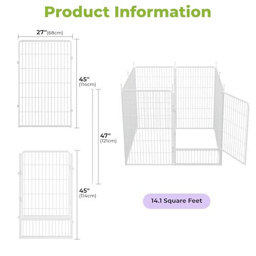 SunsGrove Tall Garden Fence with Gate, 45 in(H) x 17.8 ft(L) 8 Panels Heavy Duty Metal Animal Barrier Fence for Yard, Suitable for Indoor or Outdoor Dog Pet Fence, Garden Fence Border, White - color: White, size: 45 in(H) x 17.8 ft(L) 7 Panels +1 Gate