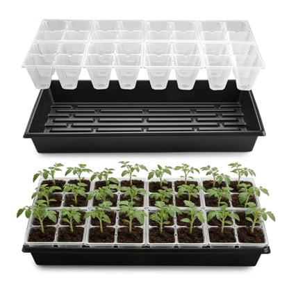 RooTrimmer 5 Pack Heavy Duty 1020 Trays and 40 Pack Clear 4 Cell Seed Starter Trays with Large Drainage Holes, Easy Transplant - for Seed Germination & Plant Propagation (5 Sets)