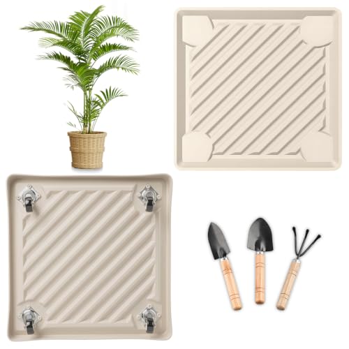 13.3" SquarePlant Caddy Beige with Hidden Wheels & Garden Tools Set - size: 13.38 Inch - Beige (1 Pcs)