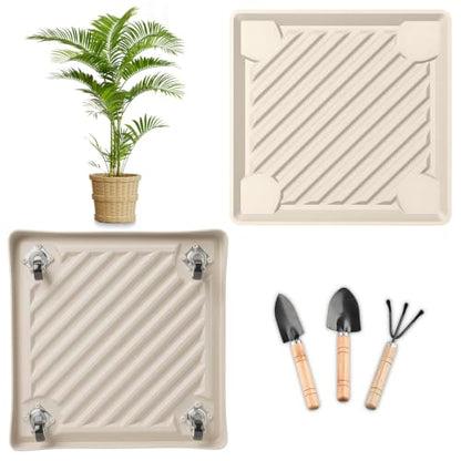 13.3" SquarePlant Caddy Beige with Hidden Wheels & Garden Tools Set - size: 13.38 Inch - Beige (1 Pcs)