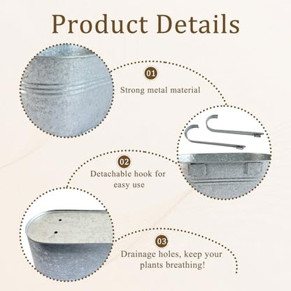 2 Pack 17" Galvanized Hanging Railing Planters with Hooks and Drainage - size: 17 Inch