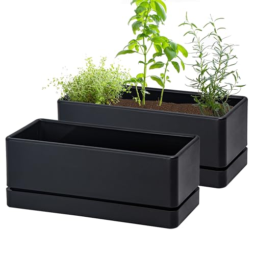 D'vine Dev 2-Pack Rectangular Planters, 12 x 4.5 in, Black, 76-X-B-2 - color: Black