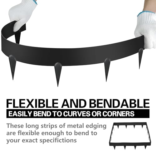 Worth Garden 10-Pack (34Ft Total) Galvanized Steel Landscape Lawn Edging - 6 in. H Bendable Metal Strips - Hammer-in 18-Gauge Flexible Black Edging Border - Yard Pathway Divider - Buckle Connection