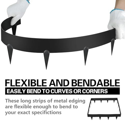 Worth Garden 10-Pack (34Ft Total) Galvanized Steel Landscape Lawn Edging - 6 in. H Bendable Metal Strips - Hammer-in 18-Gauge Flexible Black Edging Border - Yard Pathway Divider - Buckle Connection