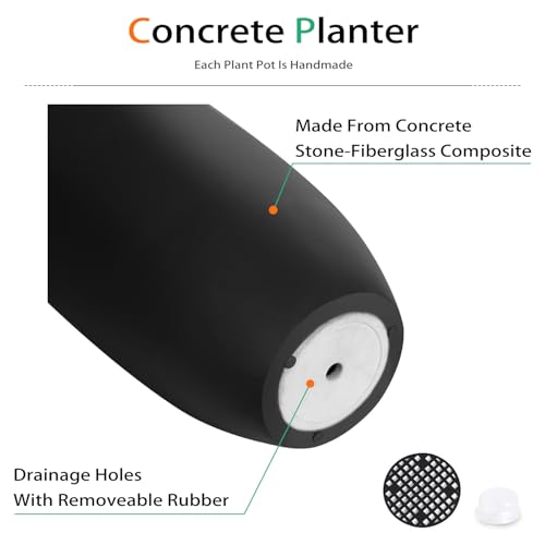 Heyzier Tall Planters for Outdoor Plants, Large Concrete Flower Pots for Garden Front Porch, Patio, Indoor (Black)