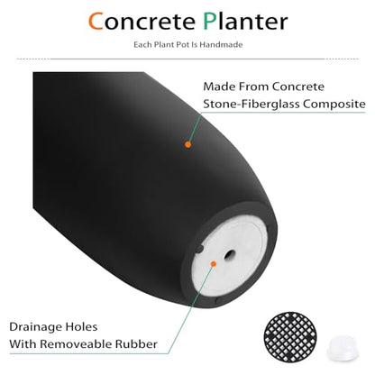 Heyzier Tall Planters for Outdoor Plants, Large Concrete Flower Pots for Garden Front Porch, Patio, Indoor (Black)