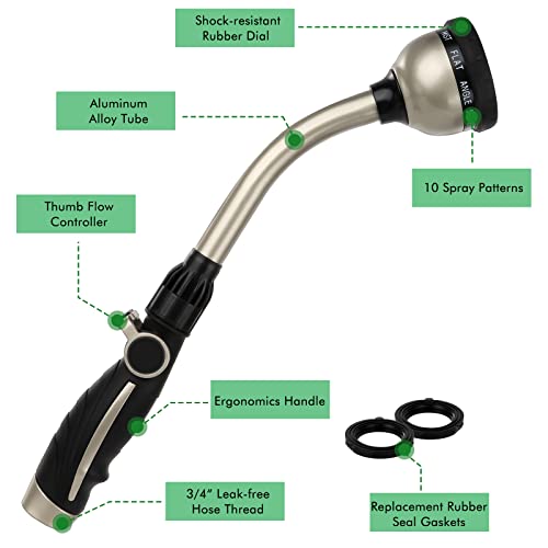 RESTMO Watering Wand, High Pressure Hose Nozzle Sprayer, Heavy Duty Brass Head, Metal Water Hose Nozzle for Car Washing, Garden Cleaning, Lawn and Plant Watering, Adjustable Thumb Flow Control
