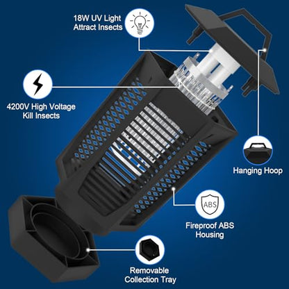 Bug Zapper, 4200V Electric Mosquito Lamp, High Powered Insect Fly Trap, Gnat Moth Fruit Fly Catcher, 2300 Sq. Ft. Coverage IPX4 Waterproof for Home, Outdoor and Indoor