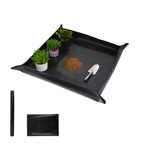26.8" x 26.8" Plant Repotting Mat Waterproof Transplanting Mat Indoor Succulent Potting Mat Portable Gardening Watering mat Square and Foldable Garden mat - color: Black, size: 26.8 in x 26.8 in (Square)