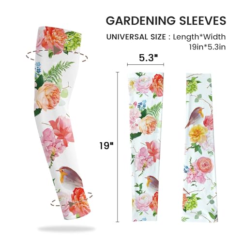 YPHCDO Gardening Sleeves for Women Sun Protection Cooling Arm Sleeves - color: Pink Rose and Bird