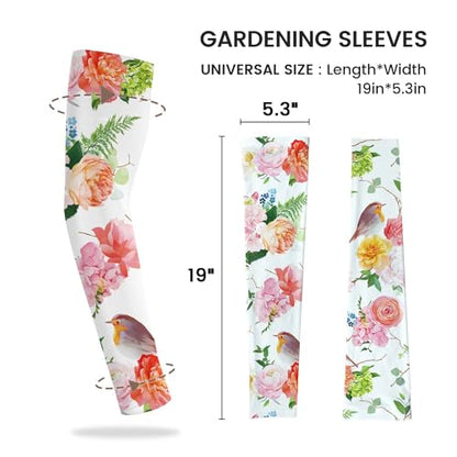 YPHCDO Gardening Sleeves for Women Sun Protection Cooling Arm Sleeves - color: Pink Rose and Bird
