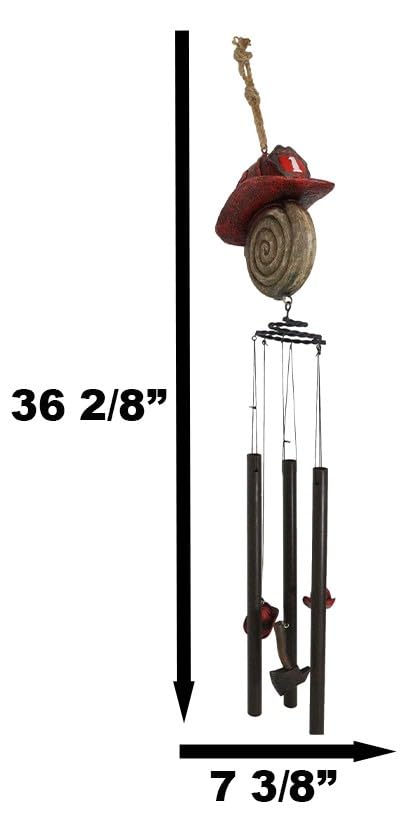 Ebros Gift Fire Fighter Axe Fireman Station Number 1 Hat with Coiled Water Hose Resonant Relaxing Wind Chime with Metal Tubes Patio Garden Accent 911 Emergency Civil Service Decorative