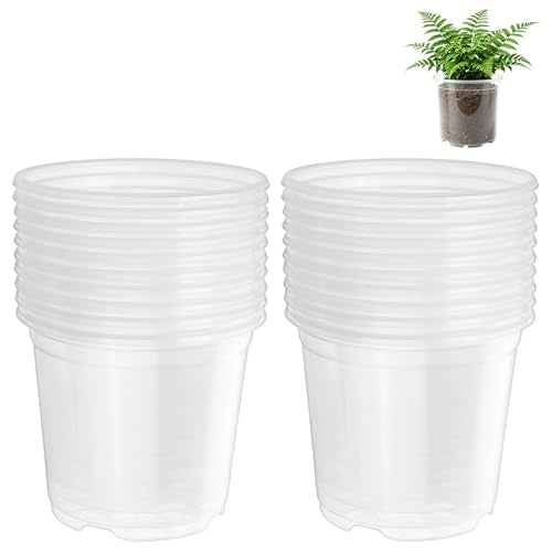 M METERXITY 20 Pack Clear Nursery Pots with Drainage Holes, Sturdy Plastic Seedling Starter Pots for Plants, Vegetable, Succulent, Propagation, Root Cutting, Seed Starting [5'' x 4''] - size: 5''