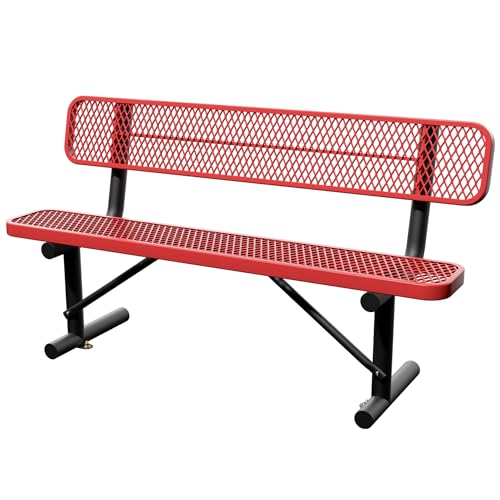 6 Feet Steel Park Bench for Outside, Outdoor Bench with Backrest & Portable Frame, Commercial Benches for Shopping Malls, Stores, Parks, Patios, Decks, Red - color: Red, size: 6 FT