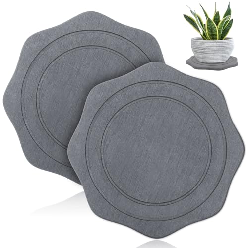 Plant Saucer for Indoors, 2 Packs 12 inch, Large Diatomaceous Earth Pot Saucers No Holes, Instant Dry Plant Drainage Trays for Pots, Dark Gray - size: 12inch