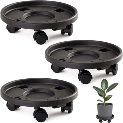 Rolling Plant Stand Outdoor 3 Pack 14 Inch Plant Caddy with Wheels, Black - color: Black, size: 14 inch