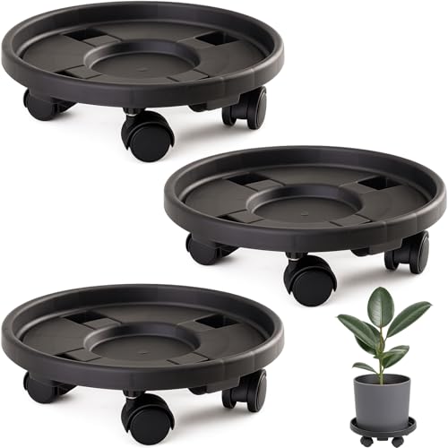 Rolling Plant Stand Outdoor 3 Pack 14 Inch Plant Caddy with Wheels, Black - color: Black, size: 14 inch