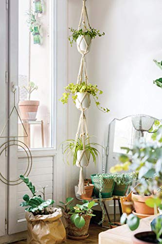 Mkono Macrame Plant Hanger 3 Tier 70" Hanging Plant Holder Indoor Outdoor - size: 70"