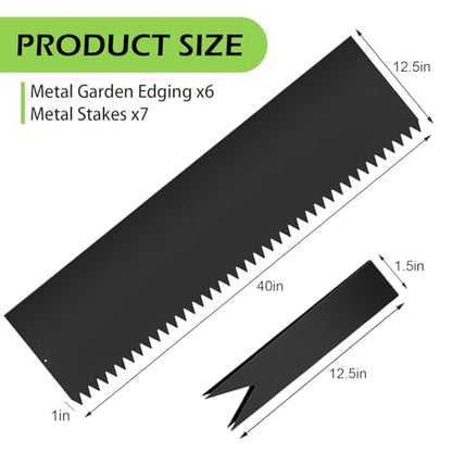 6PCS Galvanized Steel Landscape Edging Kit, 40" L x 12.5" H (20ft Total) Steel Landscape Lawn Edging for Lawn Yard, Coated Bendable Metal Strips, No-Dig Hammer-in Edging Border w/7Clips - style: 40" L x 12.5" H,Black