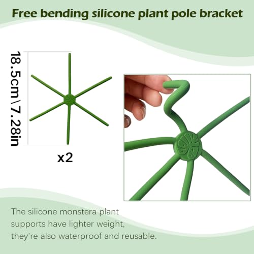 2 Pcs Free-Form Bending Silicone Plant Stem Support, M Size Flexible Hook Monstera Stem Supports, Reusable Silicone Plant Climbing Stakes Indoor Outdoor - color: 2M Green
