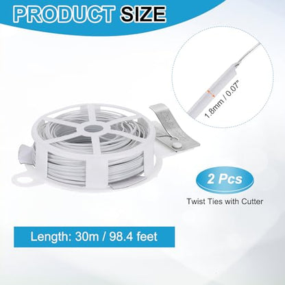HARFINGTON 2pcs Twist Tie with Cutter 98.4FT (30m) Garden Plant Ties Wire - color: White, size: 98.4FT