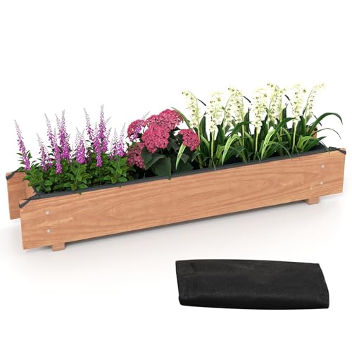 HAPPYGRILL Wooden Raised Garden Bed with 4 Drainage Holes, Black Liner - size: 36" x 7" x 6.5"