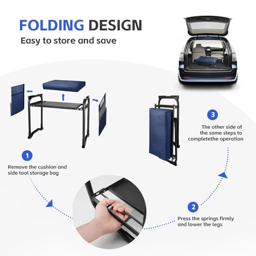 Foldable Garden Kneeler Seat, Garden Stools for Seniors, Heavy Duty Stool - color: Blue