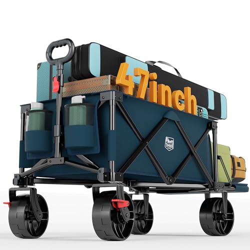 Timber Ridge 47" L Collapsible Wagon with Tailgate & Brake - color: Blue, size: 250L