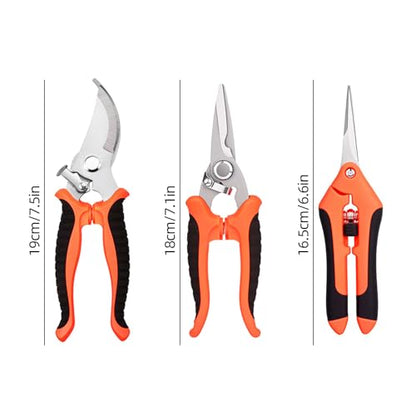 4PCS Garden Pruning Shears Set, 2 Bent Pruning Shears + 1 Straight Multi-Functional Scissors + 1 Pointed Precision Shears, Gardening Tools for Branches, Vines & Shrubs - color: Color3